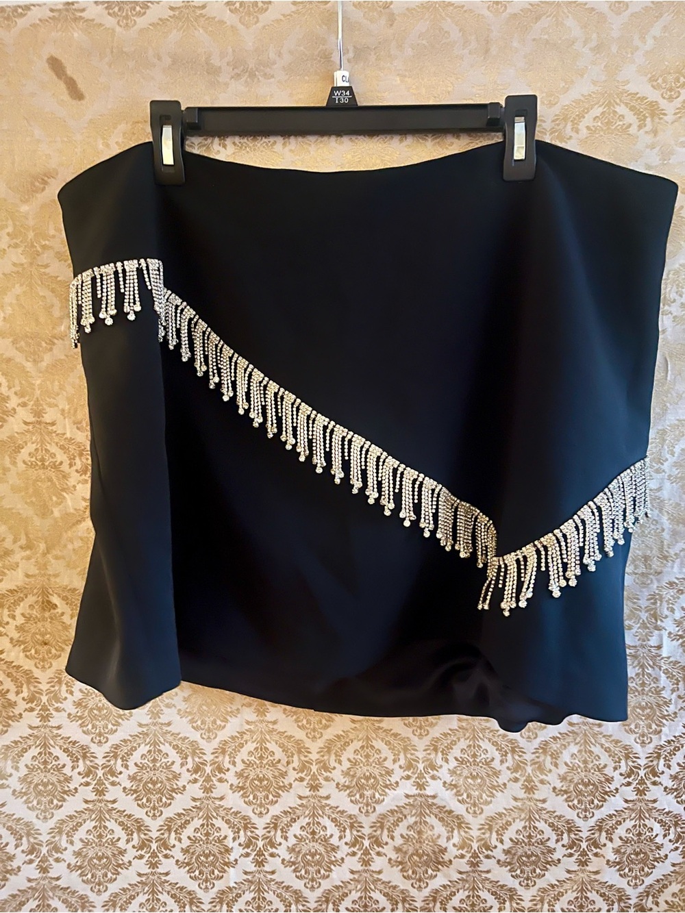 Forever 21 3X Black Mini Skirt with Silver Rhinestone Fringe - Picture 2 of 5